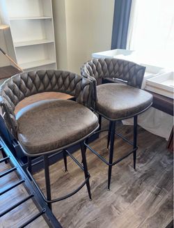 Grey Swivel Barstools w/ Black Metal Legs