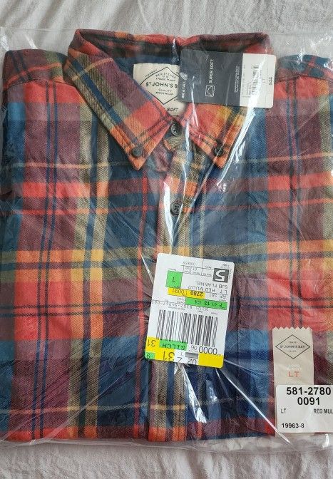 Mens Classic Fit Long Sleeve Flannel Shirt Size LTall New