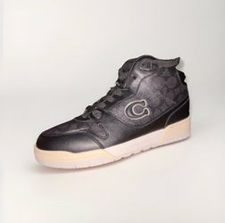 Coach Monogram Mid-Top Lace-Up Sneakers Black w/ Beige Sole Men’s Casual
