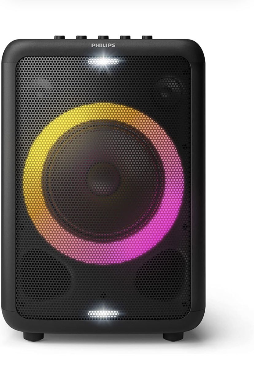 Philips X3206 Bluetooth Party Speaker with Deep bass, Up to 14 Hours Battery, Party Lights and Karaoke Effects, Microphone and Guitar Input, Audio-in,