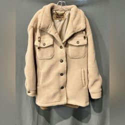 UGG Koolaburra Tan Cream Sherpa Teddy Coat Jacket with Button Women Large