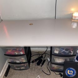Grey Office Desk With Cord Hole