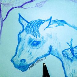 ORIGINAL ART TREE HORSE AND BUTTERFLY HAND DRAWN ART SMALL ORLANDO AREA 32839 MAKE AN OFFER 