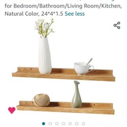 24 Inch Floating Shelves Wall Mounted Set of 2, Rustic Wall Shelves for Decor and Storage, Natural Solid Oak Wood Shelf, Picture Ledge for Bedroom/Bat