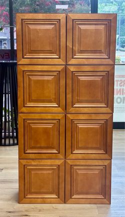 Honey Solid Wood Stackable Wall Cabinets‑Set of 4 | 30"W ×12"D ×15"H Each