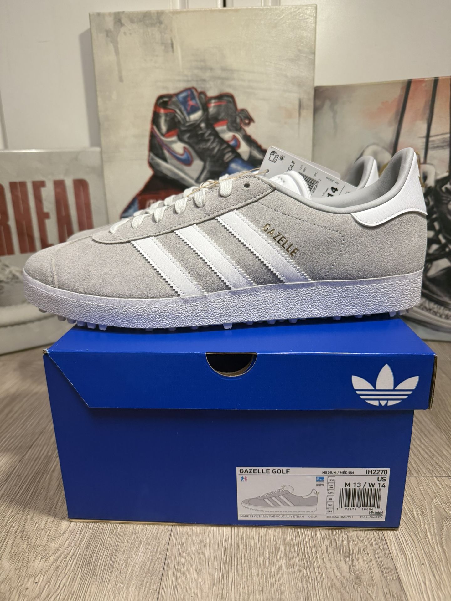 adidas Gazelle Spikeless Golf Shoes Mens 7.5, 8, 11, 13 IH2270 Grey Two White