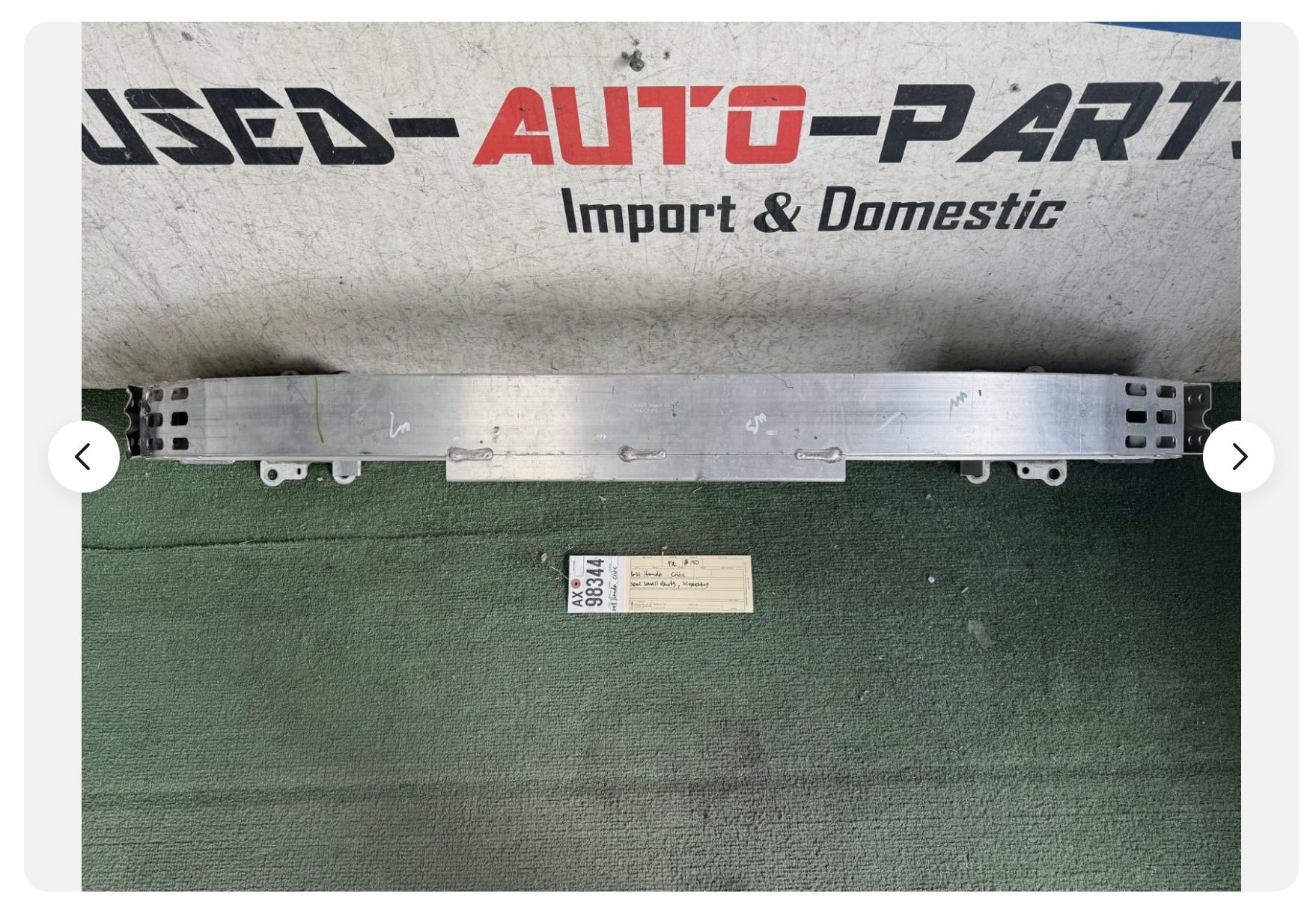 2016 - 17 - 2019 - 2020 - 2021 HONDA CIVIC FRONT BUMPER REINFORCEMENT REBAR OEM AX98344