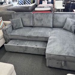 2-pc Sectional Sofa Couch W/ Pull-out Bed, Sleeper,Storage & USB Ports