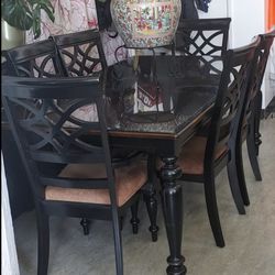 Large dining Room Table  (Black & Brown)  BEST OFFER . 8 Chairs