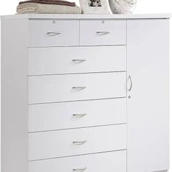 7 Drawer Jumbo Chest, Five Large Drawers, Two Smaller Drawers with Two Lock, Hanging Rod, and Three Shelves