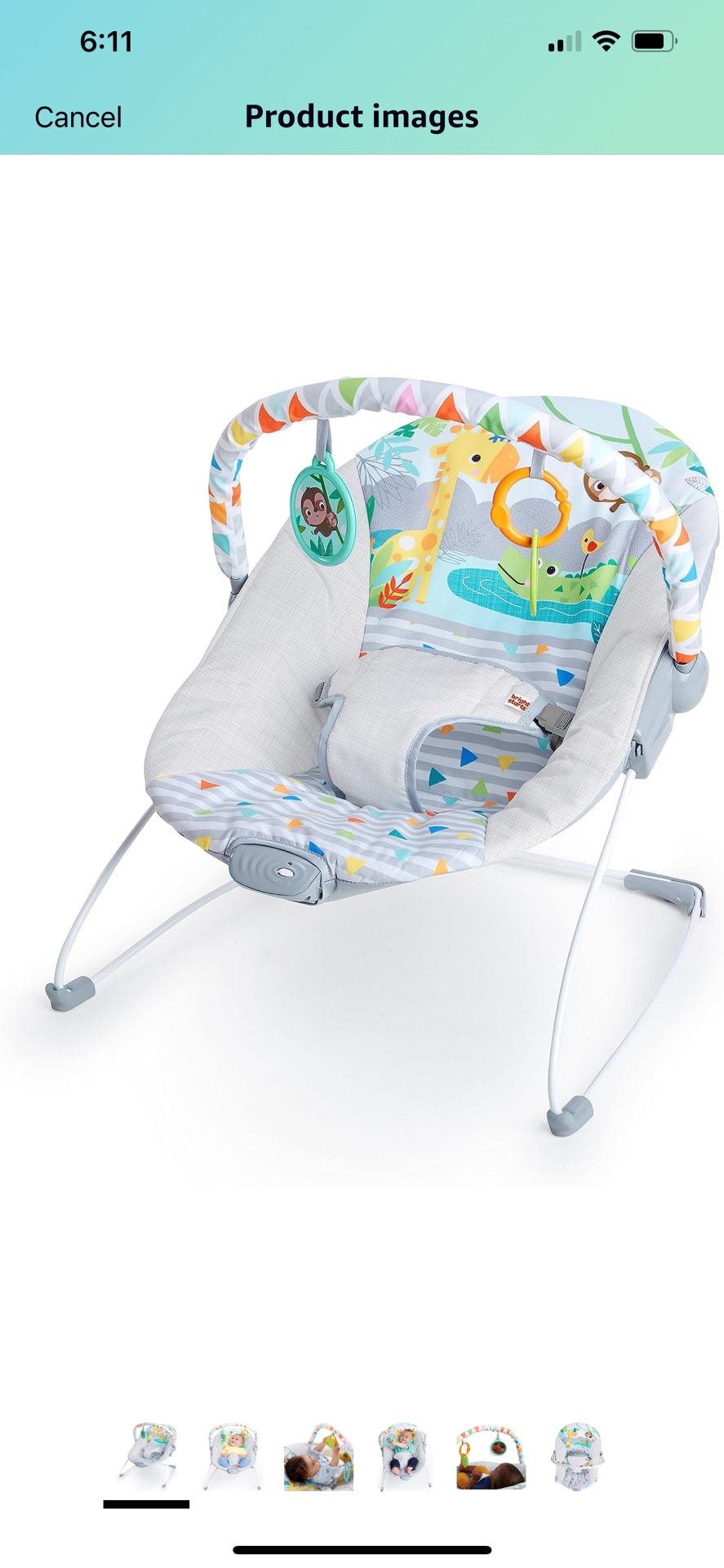 Bright Starts Baby Bouncer Soothing Vibrations Infant Seat - Removable -Toy Bar,