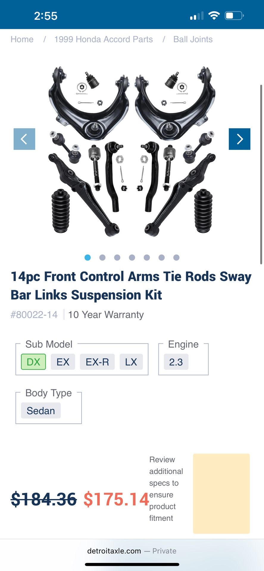 1999 Honda Accord Front control arms tie rods swap bar links suspension kit