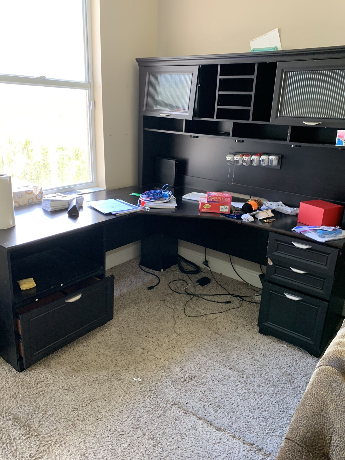 Corner wall desk wood with hutch