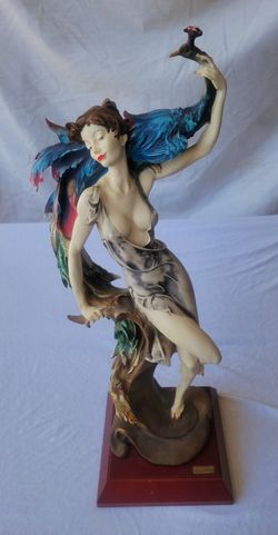 Lady with Peacock, Porcelain Sculpture