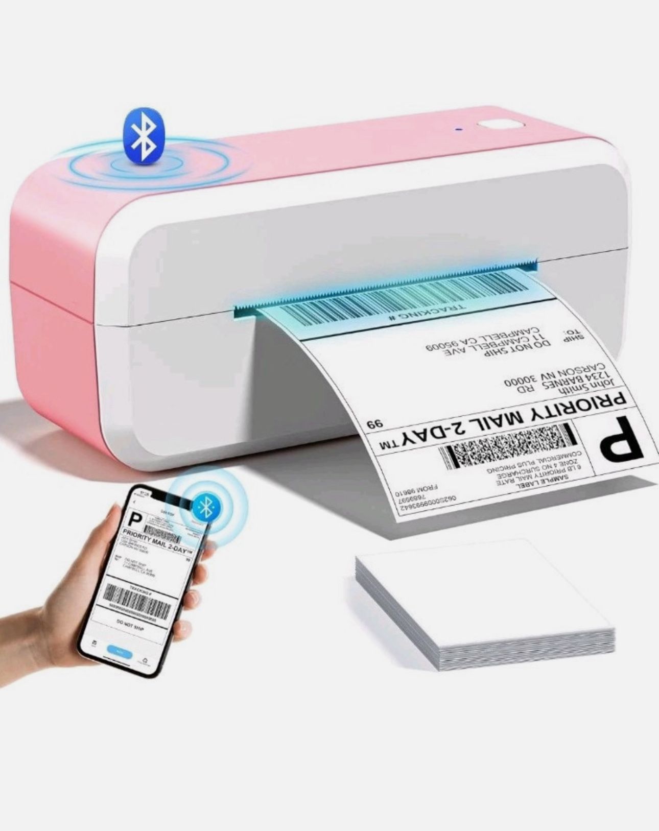 Thermal Label Printer Pink/White Bluetooth AM-243-BT