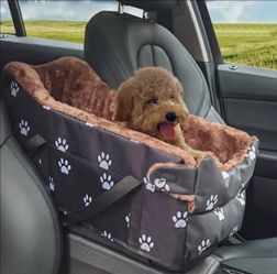 Small Dog Console Car Seat - Plush Paw Print, Brown/Black