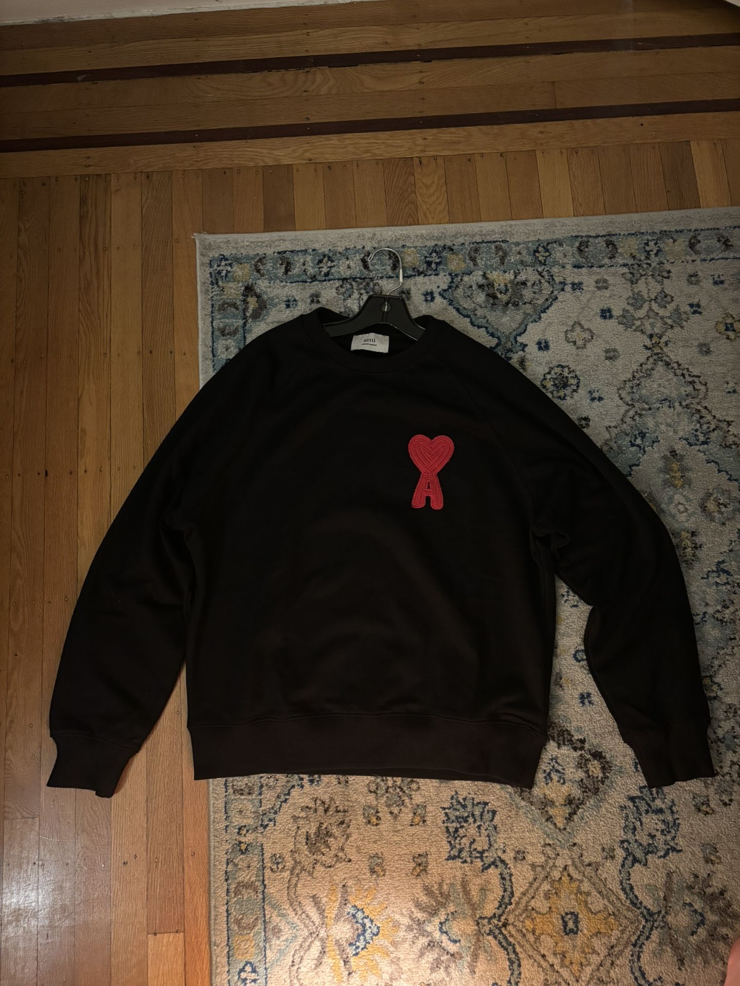AMI Paris Crewneck Black with Red Accents Sweater