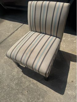 2 tan stripe colored accent chairs