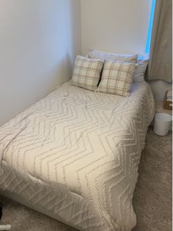 Twin Bed with Storage, Mattress & Bedding Included