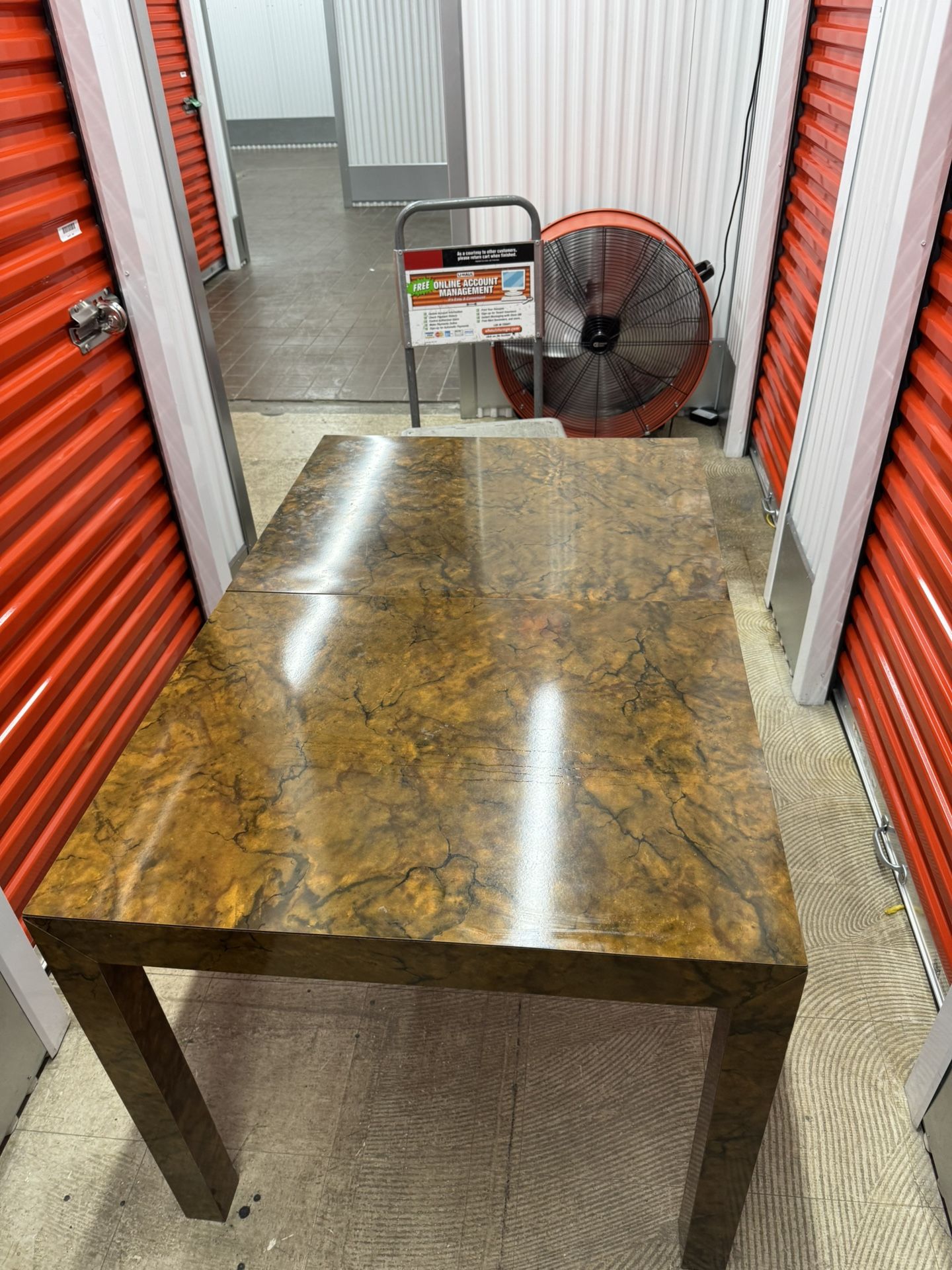 Vintage 1970s Burlwood Style Brown Laminate Parsons Dining Table with Leaves