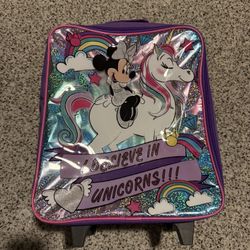 Disney Minnie Mouse Unicorn Luggage Rolling Suitcase For Kids Girls