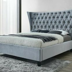 Gabriella Velvet Gray Queen Upholstered Platform Bed

