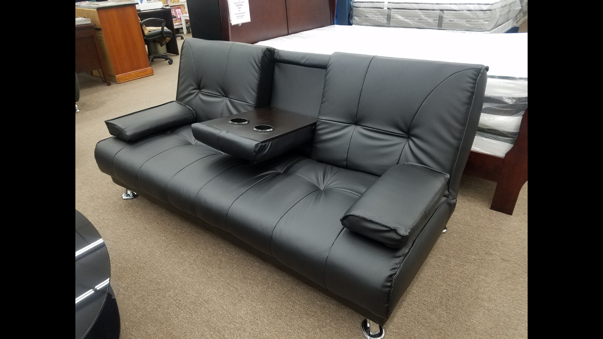 Brand new black color sofa bed with cup holders