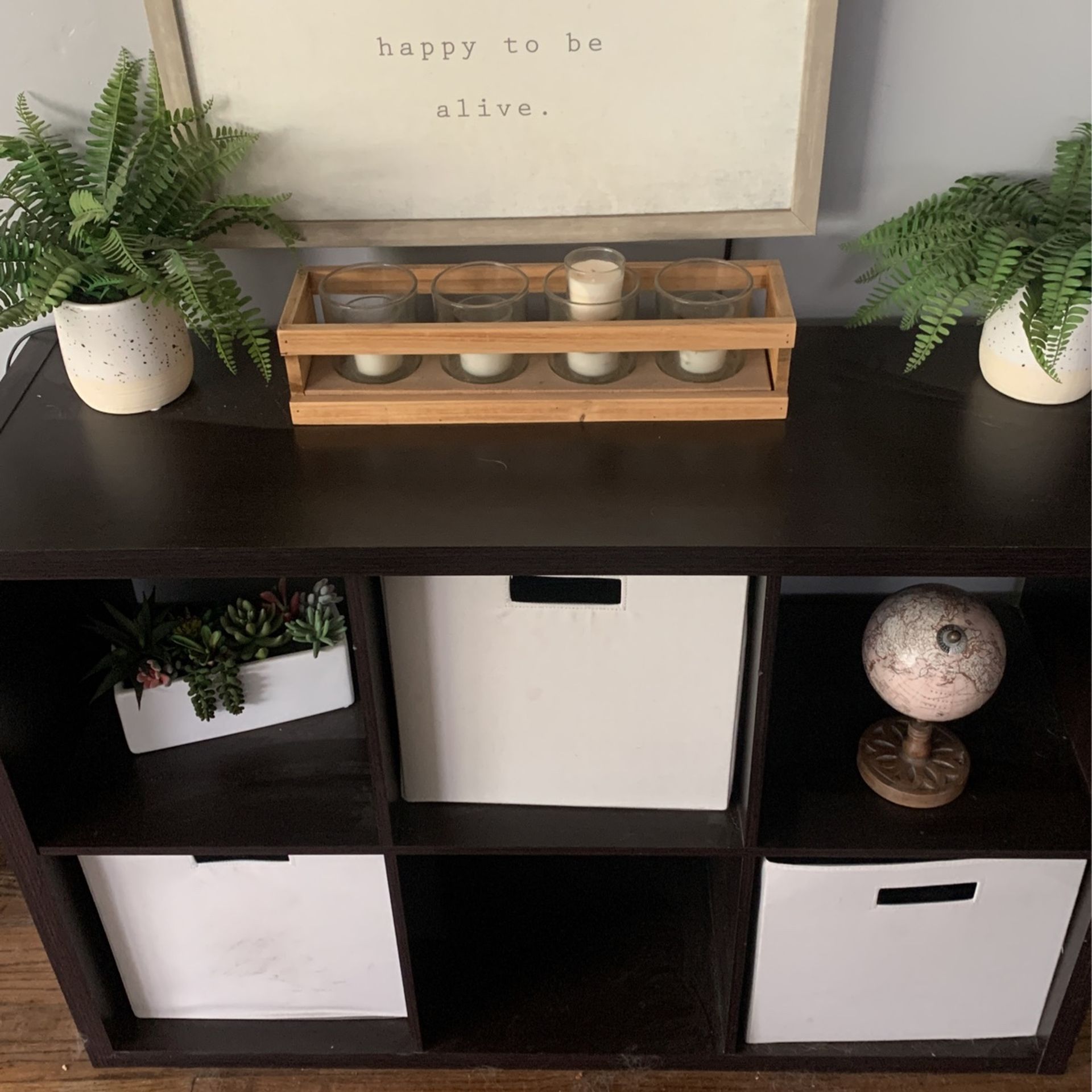 Shelf w/ All Trinket as is Including Plants Candle Holder Etc.
