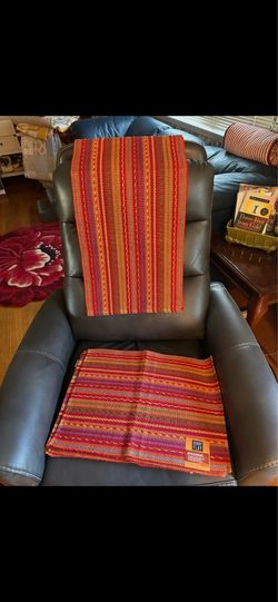 Bobby Flay Red Orange Serape Striped Tablecloth Runner Placemats
