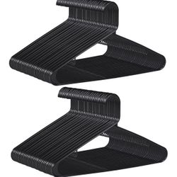Plastic Hangers 100 Pack, Clothes Hangers with Double Hooks for Coat Shirts Pants Dresses, Heavy Duty Durable Closet Space Saving, Black