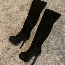 Black Suede Thigh High Boots 7.5