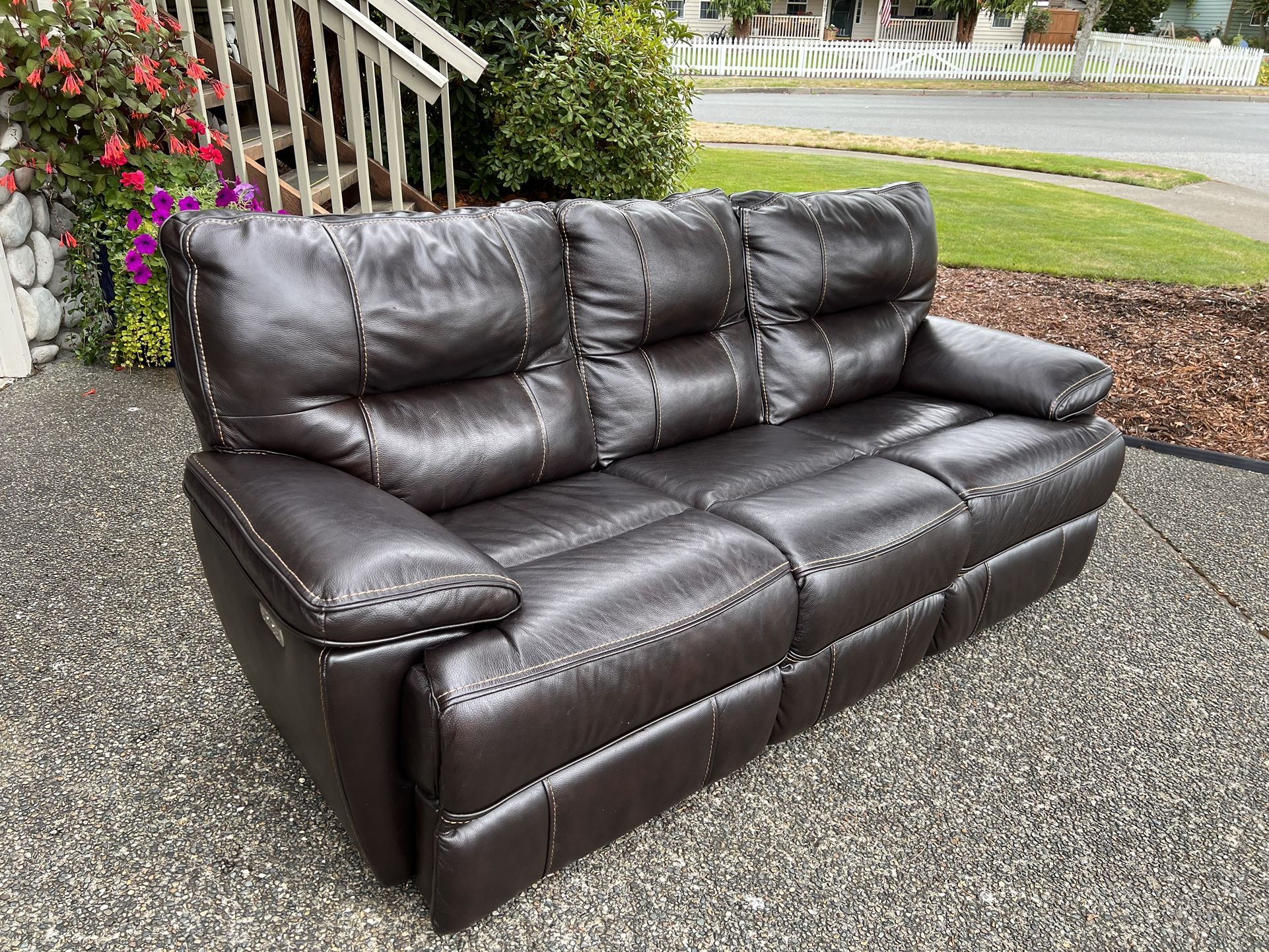 Leather Sofa - Like New Costco Top Grain Leather, Dual Power Recliners