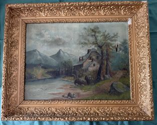 Stunning Antique Landscape/ Cabin Painting