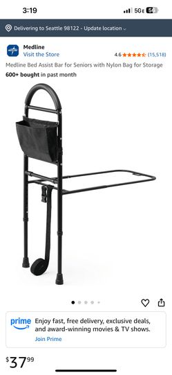 Medline Bed Assist Bar for Seniors with Nylon Bag for Storage