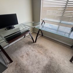 Glass Top Desk L Shape double or two singles