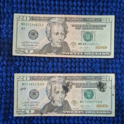 US $20 Bills -double print serial number
