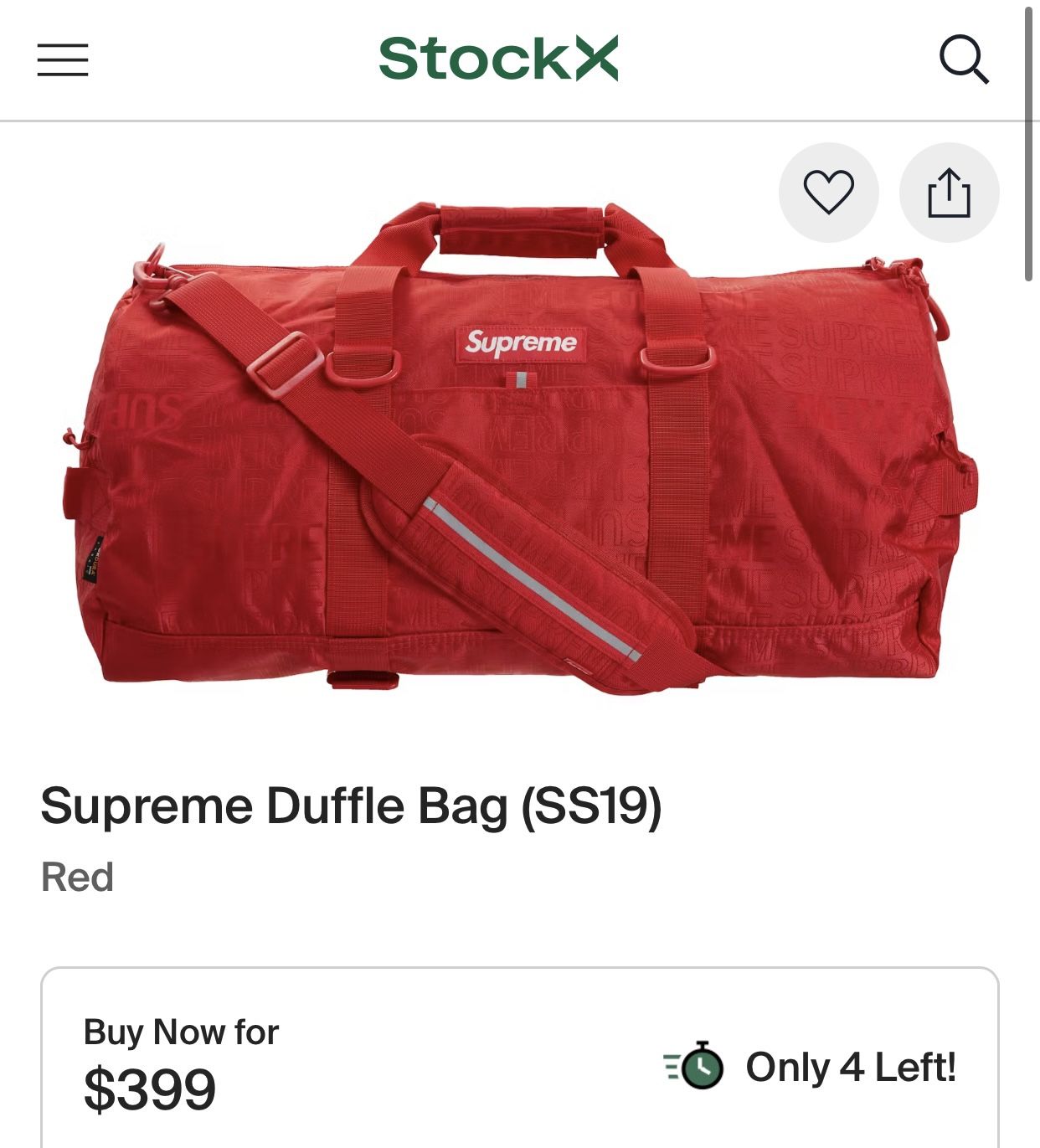 Red Supreme Duffle Bag SS19