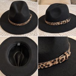 Black Western Hat with Leopard Print Band - Like New