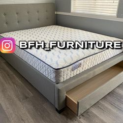 Queen Grey Platform Bed With Ortho Mattress Included