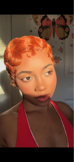 Short Orange Finger Wave Wig
