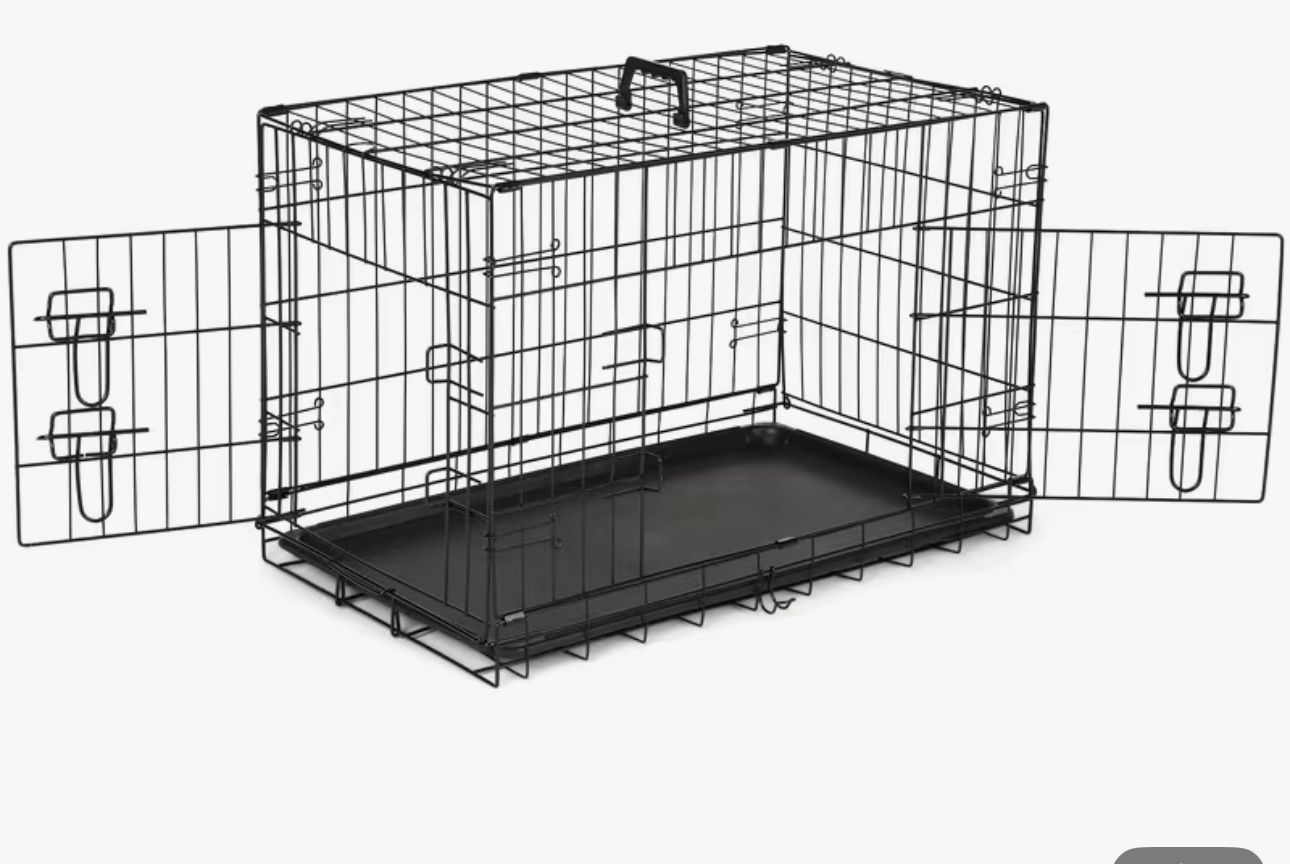 [Double Door Dog Crate Divider] Dog Crate with Divider Panel Double Door, Folding Metal Wire Dog Cage with Plastic Leak-Proof Pan Tray, Pet Kennel for