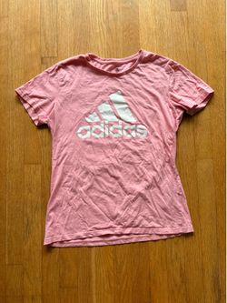 Adidas pink cotton t-shirt with white logo Size M #adidas #pink