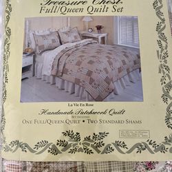 Treasure Chest Quilt Set Shams Pink Green Full/Queen Blanket Throw Cottage Core