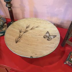 1960's Butterflies and Gold Confetti Fiberglass Fruit Bowl on Metal Feet  