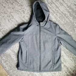 Tommy Hilfiger Jacket Mens Large Gray Coat Hoodie Sherpa Lined Outdoor