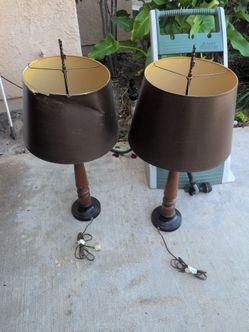 Dark wood and metal lamps x2