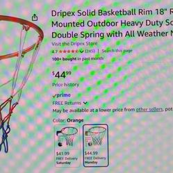 Dripex Solid Basketball Hoop Rim 18"