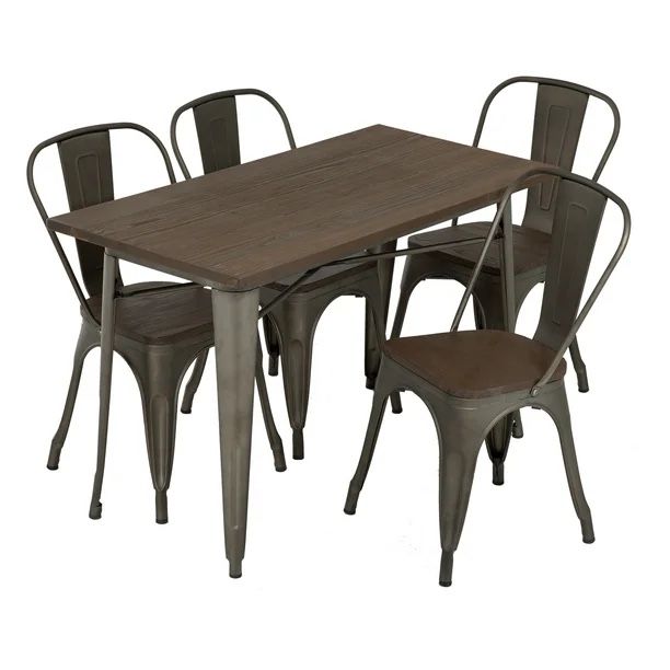 Metal Kitchen Table Set Dining Table Chairs Home Restaurant Wood Top Table 24*48 Inches Bar