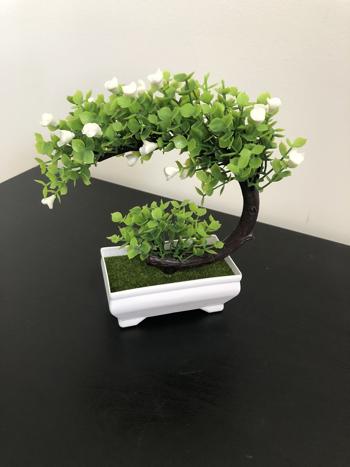 Fake Potted Bonsai Tree Artificial Plant Desk Ornament Home Decor (White + Green)