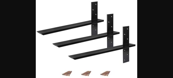 Heavy Duty Floating Shelf Brackets - Black 12 Inch Hidden Steel Supports